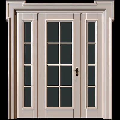 White Interior Swing Door with Glass Panes and Metal Handle Design 3d model