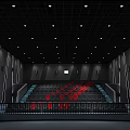 Modern Cinema Interior With Red And Black Stepped Seats And Ceiling Lighting 3d model