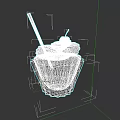 Delicious Cupcake With White Cream Cherry And Striped Straw In Blue Polka Dot Liner