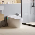 Modern Bathroom Interior Featuring Smart White Toilet Vanity Towels Shower Enclosure And Tiles