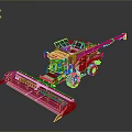 Red Combine Harvester Agricultural Machinery With Front Cutting Header And Large Wheels