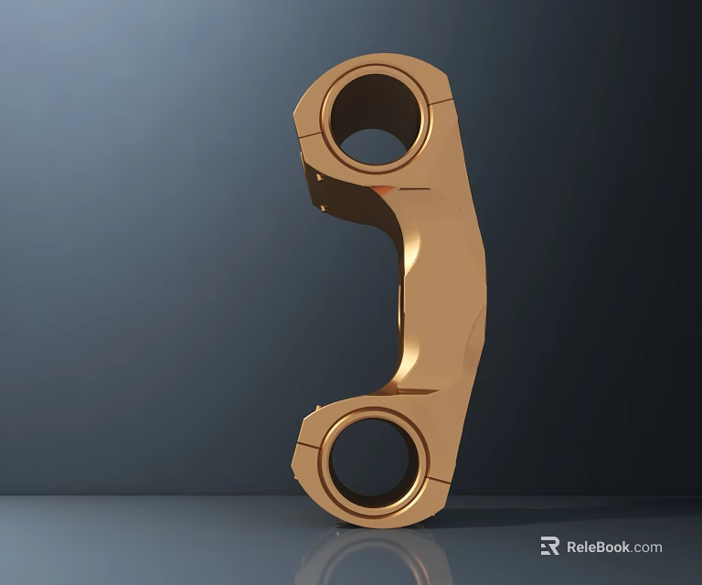 Shiny Golden Metal Component With Irregular Shape And Two Circular Holes On Gray Background 3d model 