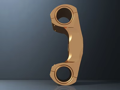 Shiny Golden Metal Component With Irregular Shape And Two Circular Holes On Gray Background 3d model