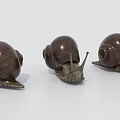 Three Brown Reptile Snails With Wooden Shells Crawling On White Background 3d model