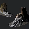 Natural Stone and Wood Structures Featuring Mossy Surfaces and Gravel Base