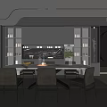 Modern Restaurant Interior With Black Cabinets Marble Countertop Dining Chairs And Built-in Light Strips