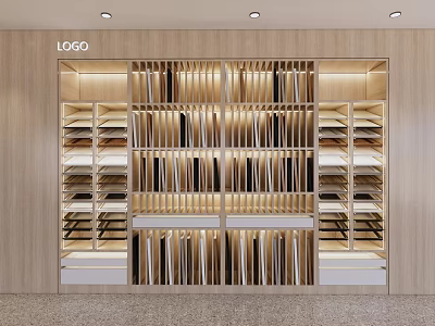 Modern Wooden Display Shelves Design With LED Lighting And Multiple Layers 3d model