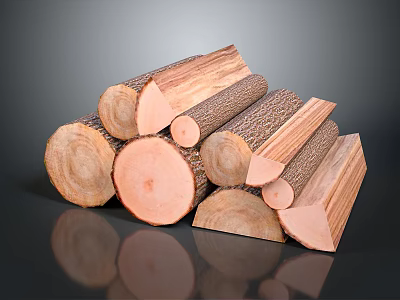Stacked Natural Wood And Stone Materials With Various Cut Shapes And Textures 3d model