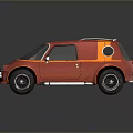 Red and Orange Compact Car with Roof Rack Unique Round Window and Dark Tinted Windows