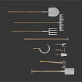 Essential Garden Tools Set With Wooden Handles And Metal Heads Including Shovel Rake Fork Sickle