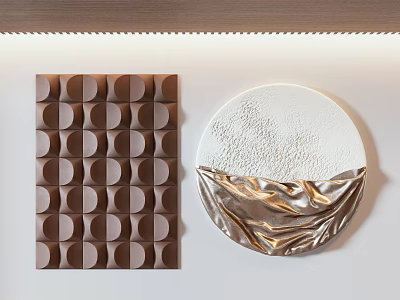 Stylish Wall Decor with Brown Square Circular Patterns and Circular Textured White Gold Fabric Finish 3d model