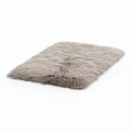 Light Gray Furry Square Rug with Soft Plush Texture for Living Room Decor