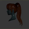 Game Film Character 3D Head Model with Red Hair Bun Hairstyle and Loose Strands