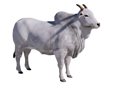 White Bull With Curved Horns Muscular Body Standing In Isolated White Background 3d model