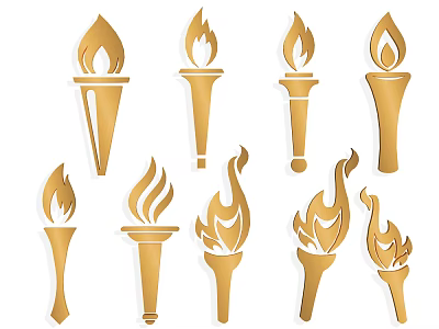 Golden Torch Wall Decor with Various Flame Designs for Interior Decoration 3d model