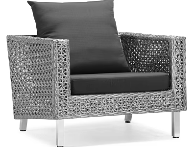 Stylish Outdoor Sofa With Woven Rattan Frame Black Cushions And Metal Legs 3d model