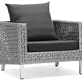 Stylish Outdoor Sofa With Woven Rattan Frame Black Cushions And Metal Legs