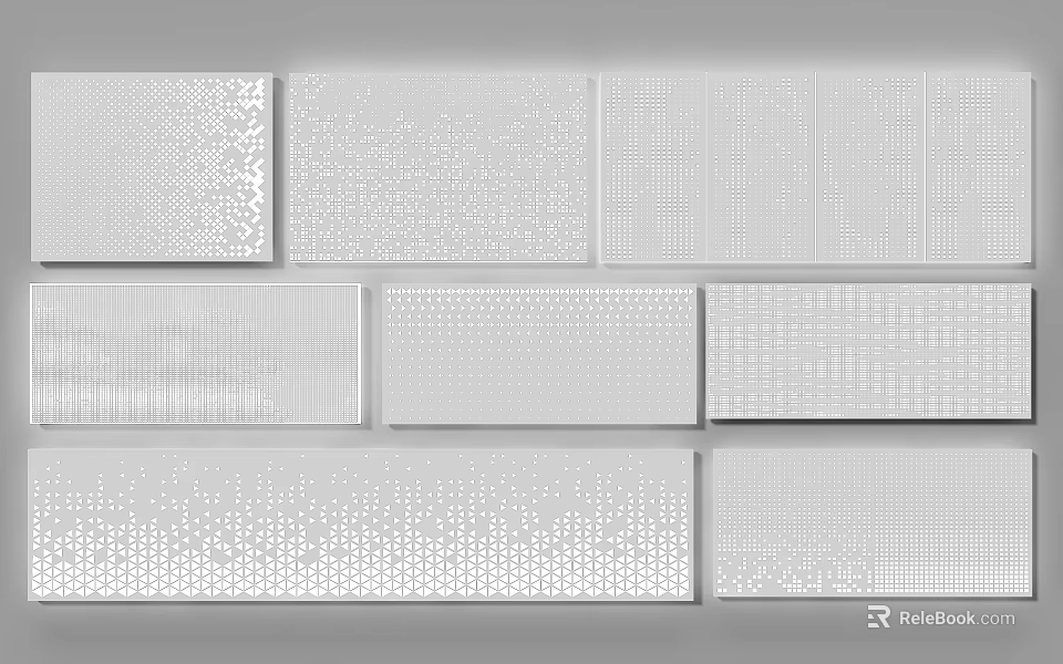 White Decorative Wall Panels With Various Textured Patterns For Interior Design 3d model 