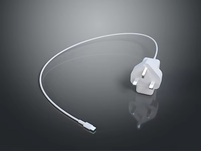 White Electrical Plug With USB Port Charging Cable And Three Pins For Electronic Devices 3d model