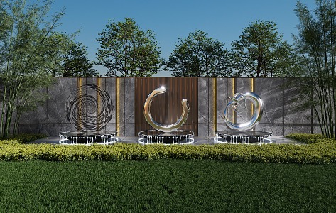 Modern special-shaped stainless steel water sculpture ring sculpture landscape wall sculpture sketch 3d model