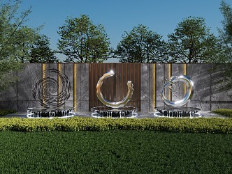 Modern special-shaped stainless steel water sculpture ring sculpture landscape wall sculpture sketch 3d model