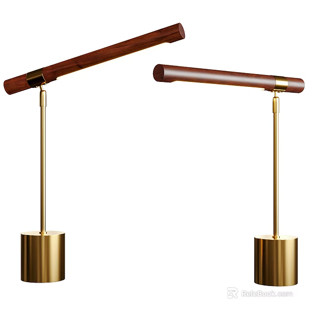 Elegant Modern Desk Lamp With Wooden Arm And Golden Base Stand Design 3d model 