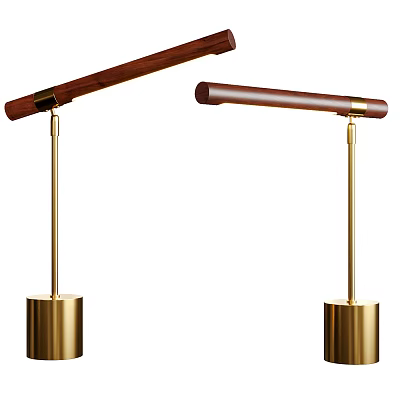 Elegant Modern Desk Lamp With Wooden Arm And Golden Base Stand Design 3d model