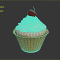 Homemade Sweet Cupcake With White Swirl Frosting And Red Cherry On Yellow Paper Cup