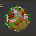 Yellow Decorative Globe Model With Green Plants Blue Labels And Small Ornaments