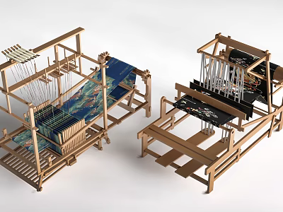 Wooden Garden Ornament Pieces With Woven Details And Decorative Frame Design 3d model