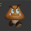 Orange Mushroom Cartoon Character with Angry Eyebrows Sharp Teeth and Walking Pose Design 3d model