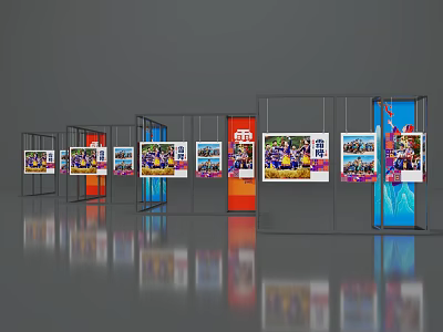 Event Display Wall With Multiple Exhibition Stands Colorful Panels And 3d model