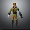 3D Military Character With Green Uniform Red Accents Hat And Mechanical Arm