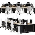Modern Office Desk And Chair Set With White Black Chairs Computer Monitors In Contemporary Workspace