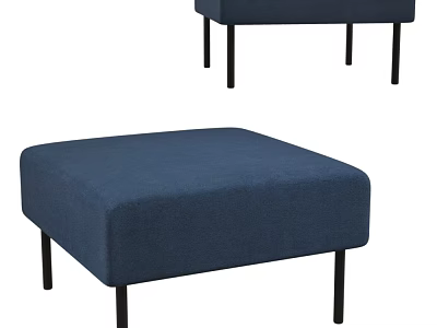 Stylish Blue Fabric Ottoman With Square Seat And Black Metal Legs 3d model