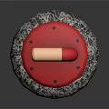 Functional Household Item With Red Top Wooden Handle And Textured Gray Base
