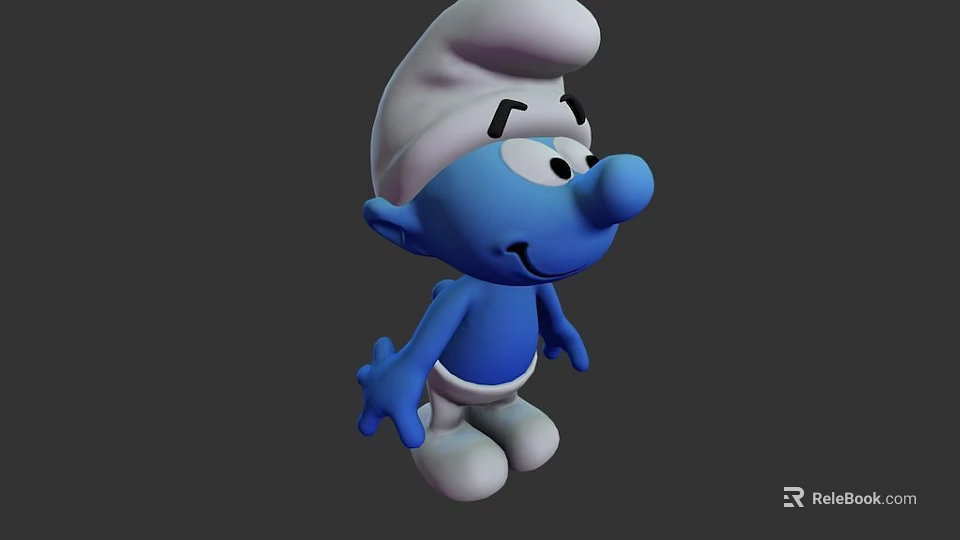 Smurf Cartoon Character With Blue Skin White Hat And Smiling Expression 3d model 