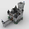 Ancient Architecture Inspired Lego Castle Model with Towers Bridge Flags and Green Foliage