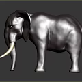 Purple Elephant Model with Long White Tusks Standing on Dark Background