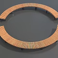Modern Circular Outdoor Chair With Wooden Slats And Metal Frame Structure