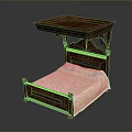 Traditional Wooden Bed With Carved Headboard Upper Shelf And White Mattress