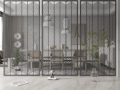 Modern Metal Room Divider With Herringbone Pattern In Contemporary Living Space 3d model