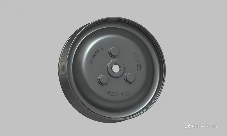 Gray Circular Metal Mechanical Component With Central Hole And Surface Text 3d model 