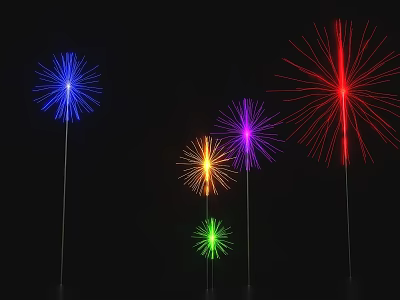 Colorful Glowing Fireworks Display On Black Background With Multicolored Bright Glow 3d model