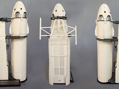 White Decorative Ornament Set Featuring Spacecraft Models With Various Structures And Black Bases 3d model
