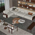 Living Room Sofa Sofa Combination Coffee Table Single Sofa Bookshelf Floor Lamp 3d model