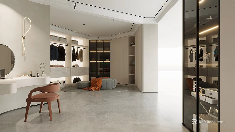 Modern Luxury Cloakroom Boutique Interior With Elegant Design And Spacious Layout 3d model