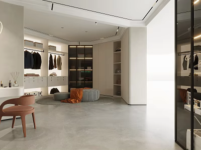 Modern Luxury Cloakroom Boutique Interior With Elegant Design And Spacious Layout 3d model