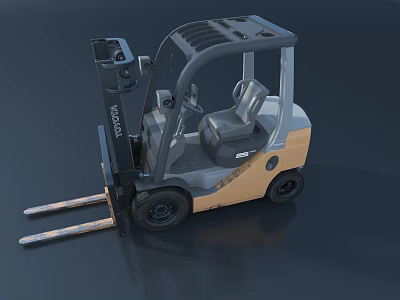 Heavy Duty Industrial Forklift With Operator Cabin Lifting Forks And Solid Tires 3d model