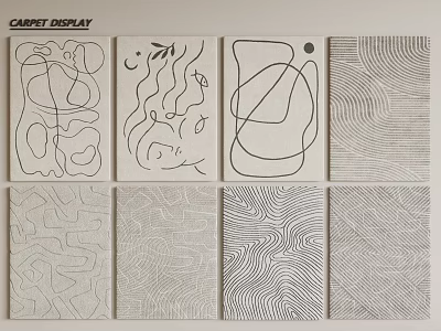 Square Rugs Display with Various Black and White Line Patterns and Geometric Curved Designs 3d model